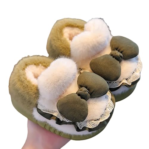Generisch Barfußschuhe Kinder mit Fliege Warme Hausschuhe Mädchen Rutschfeste Pantoletten Plüsch Patchwork Slippers Kids Foam Sohle Pantoffeln Hineinschlüpfen Herbst Schuhe von Generisch