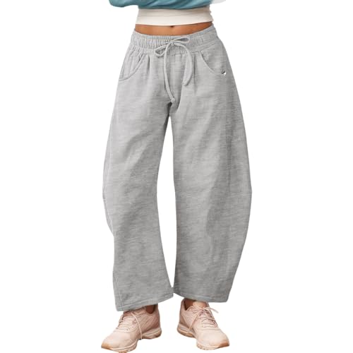Generisch Barrel Hose Damen Freizeithose Leichte Baggy Jogginghose Lang Mit Taschen Und Kordelzug Bequeme Sporthose Atmungsaktiv Stoffhose Damen Für Den Alltag Sport von Generisch