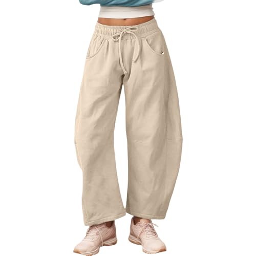 Generisch Barrel Hose Damen Freizeithose Leichte Baggy Jogginghose Lang Mit Taschen Und Kordelzug Bequeme Sporthose Atmungsaktiv Stoffhose Damen Für Den Alltag Sport von Generisch