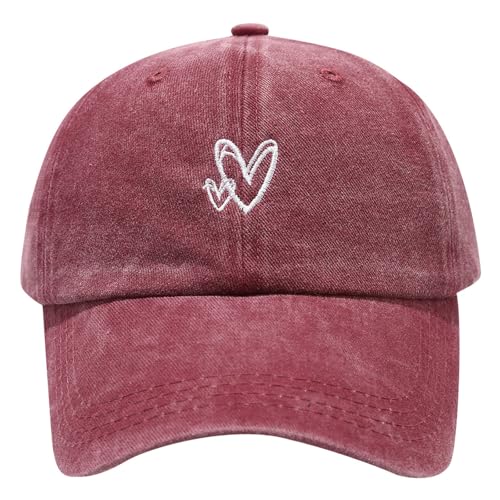 Generisch ​Baseball Cap Damen mit Herz Stickmuster Verstellbare Baumwollkappe Sport Sommer Outdoor Mütze Kappe für Frauen Reise Festival Sonnenschutz​​ von Generisch