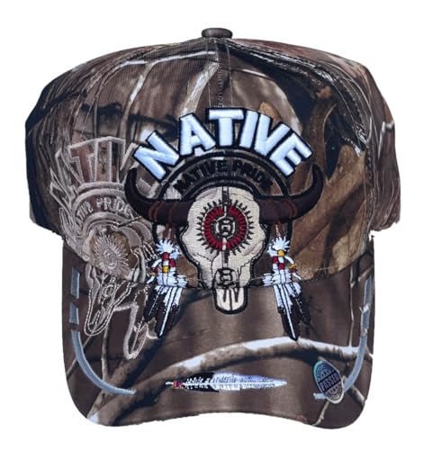 Generisch Baseballcap Cap mit Schild Native Pride Bestickt mit Longhorn (Camouflage) von Generisch