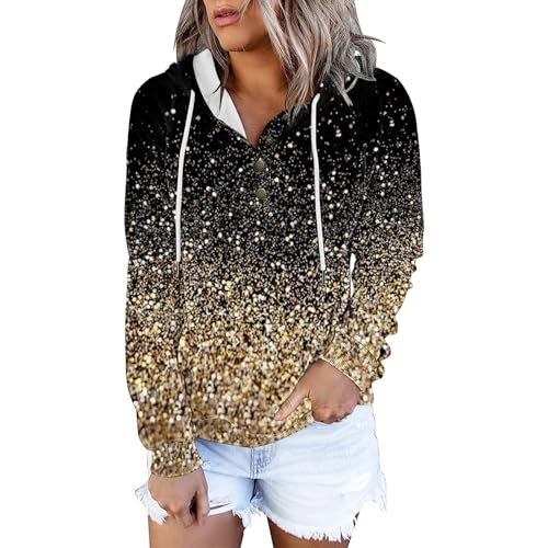 Basic Hoodie Damen Hoodie Damen Pullover Jacket With Pockets Hoody En Pullover Kapuze Damen üBergroßEs Langarm Rundhals Kapuzenpullover Sweatshirt Damen Pulli Angebote Des Tages Heute (Gold, L) von Generisch