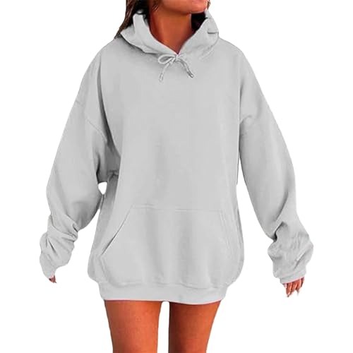 Generisch Basic Kapuzenpullover Damen Oversized Hoodie Casual Langarm Pullover Sweatshirt mit Kapuze,Arbeitspullover Damen,Bequem und weich von Generisch