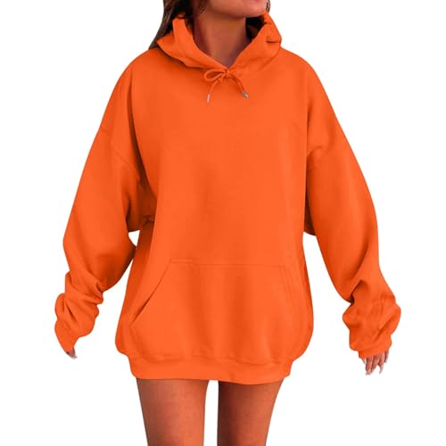 Generisch Basic Kapuzenpullover Damen Oversized Hoodie Casual Langarm Pullover Sweatshirt mit Kapuze,Flauschiger Pullover Damen,Herbst/Wintergeschenk von Generisch