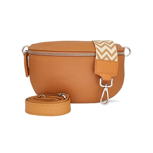 Generisch Bauchtasche Damen, Umhängetasche aus 100% Echtleder, Elegante Crossbody-Bag mit gemusterten & verstellbaren Schultergurt, Schultertasche für jeden Anlass Braun2 M von Generisch