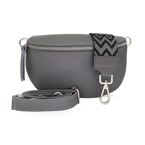 Generisch Bauchtasche Damen, Umhängetasche aus 100% Echtleder, Elegante Crossbody-Bag mit gemusterten & verstellbaren Schultergurt, Schultertasche für jeden Anlass Grau3 M von Generisch