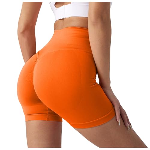 Generisch Bauchweg Hose Damen Radlerhose Shaping Fahrradhose Unterhosen Sommer Kurze Fitness Gym Shorts Hotpants High Wasit Sporthose Leggings Orange XL von Generisch
