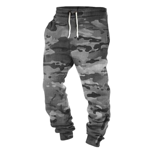 Generisch Baumwolle Jogginghose Herren Camouflage Modern Militär Hose Bundeswehr Slim Fit Sporthose Gym Fitness Laufen Sweatpants Vintage Freizeit Trainingshose Mit Taschen-M-Grau von Generisch