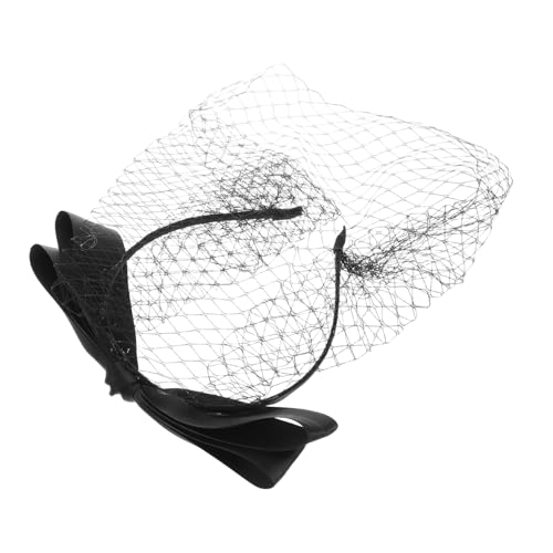 Generisch Bedecktes Mesh-Stirnband Haarschleife Frauen Brautkopfbedeckung Pillbox-Mütze für Damen Pillbox-Hut mit Schleier Beerdigung Hut Schleier Kostüm Bughaarzubehör Gittergewebe Schwarz von Generisch