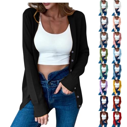 Generisch Beige Strickjacken Damen Lang Leichte Cardigan Sommer Elegant Strickcardigan Langarm Jacke Casual Strickmantel Sweatjacke Pullover ohne Knöpfe mit Taschen XS von Generisch
