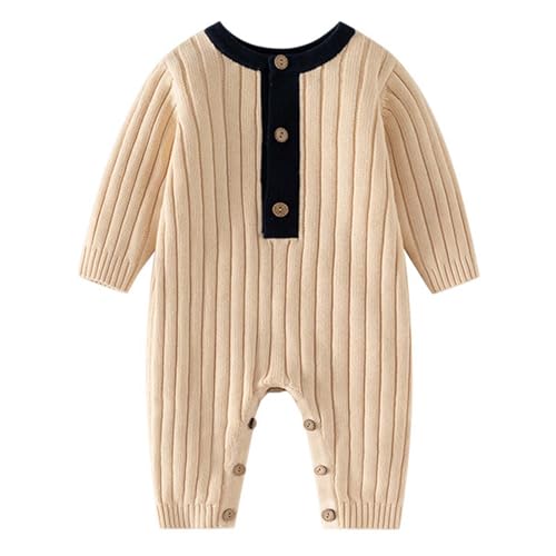 Generisch Bekleidung Baby Junge Baby Strickpullover und Winter Neue Langarm Baumwollfaden Babykleidung Warm Ausländischen Stil Baby Verbunden Baby Body Langarm Jungs (Beige, 0-3 Months) von Generisch