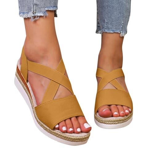 Generisch Beliebte Damen Sandalen Sommer Casual Flache Unterseite Hang Ferse Mund Bequeme freie Zeit Sandalen für Frauen (Yellow, 41) von Generisch