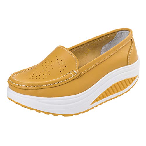 Generisch Beliebte Damen Wedges Bequeme Slip-On Keilschuhe für die Arbeit modische Plattformschuhe stilvolle Alltagsschuhe (Yellow, 36) von Generisch