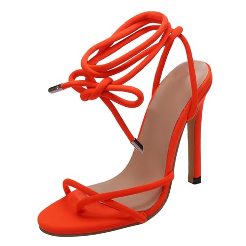Generisch Beliebte Frauen Sandalen Sommer Flock Straps Bequeme Dünne High Heels Atmungsaktive Schuhe für (Orange, 41) von Generisch