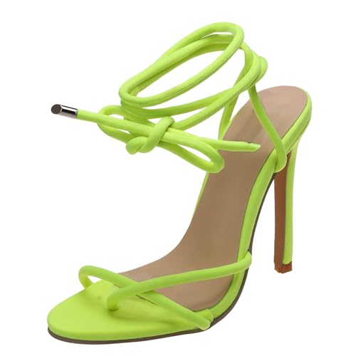 Generisch Beliebte Frauen Sandalen Sommer Flock Straps Bequeme Dünne High Heels Atmungsaktive Schuhe für (Yellow, 41) von Generisch