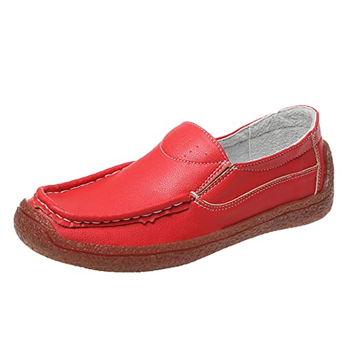 Generisch Bequeme Damen Freizeit Schuhe Atmungsaktive Slip-On Flache Rundes Zeh Design Ideal für Alltag Aktivitäten (Red, 39) von Generisch