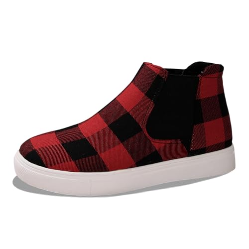 Generisch Bequeme Damen Freizeit Schuhe Stoff ideal für den Winter mit Karierter Optik perfektes Design für Alltag Freizeit rutschfeste Sohle für angenehmen (Red, 41) von Generisch
