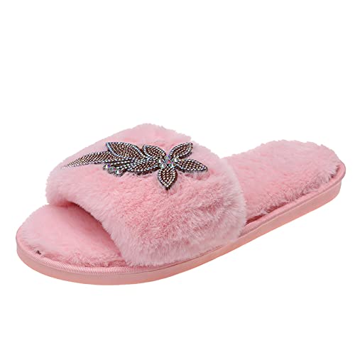Generisch Bequeme Damen Hausschuhe Strass Flache Slipper Baumwolle Modisch Alltagsschuh Komfortabel Freizeit (39) von Generisch