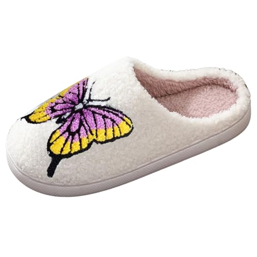 Generisch Bequeme Damen Hausschuhe Winter Schmetterling Tier Muster Cartoon Gepolsterte Baumwolle Große Größe Wärmend Indoor Slipper (Purple, 45) von Generisch