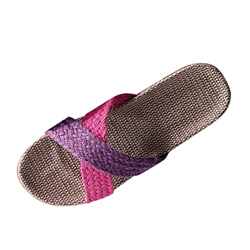 Generisch Bequeme Damen Hausschuhe atmungsaktivem Baumwoll-Leinen-Material für den Sommer geeignet (Purple, 39) von Generisch