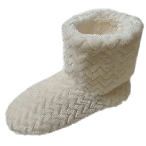 Generisch Bequeme Damen Hausschuhe für den Winter Hohe Oberseite Runde Zehenform Flacher Absatz Dicke Sohle Solide Konstruktion Stilvolle Indoor Stiefel (White, 40) von Generisch