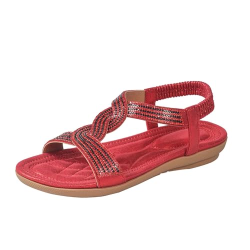 Generisch Bequeme atmungsaktive Damensandalen für Alltag Freizeit Strandbesuche leichte Sommerfußbekleidung pakkungsfreie Schlupfschuhe (Red, 37) von Generisch
