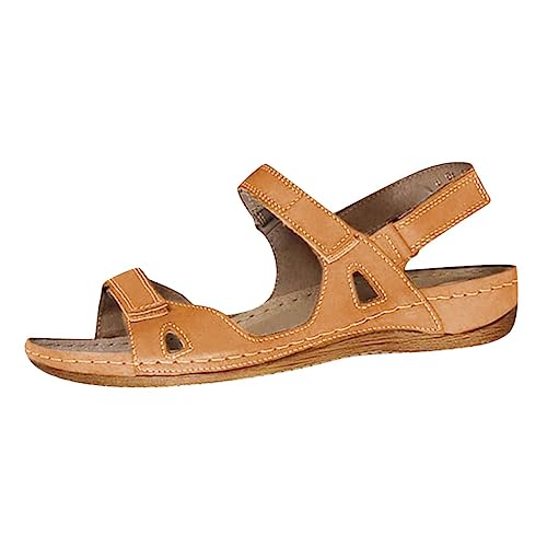 Generisch Bequeme flache schräge Ferse offene Zehen lässige Sandalen atmungsaktive Damenschuhe compatible with Motorrad Schuhe Damen 40 (Yellow 39) von Generisch