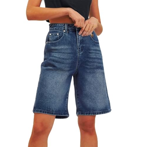 Generisch Bermuda Shorts Jeans Shorts Damen Baggy Jeans Kurze Hosen Weites Bein Sommer JeansDamen High Waist Hotpants mit Taschen,Jeanshose Bermuda von Generisch
