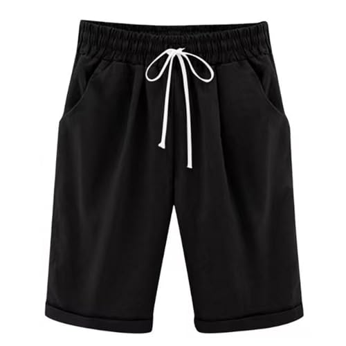 Generisch Bermuda Shorts for Girls Knee Length Shorts High Waisted Summer Comfy Drawstring with Pockets (Black,12 Jahre) von Generisch