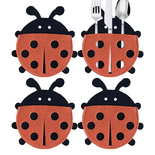Generisch -Besteckhalter aus Filz, Utensilien-Besteckhalter, n Marienkäfer Form Silberbesteck Geschirr Utensilienhalter, Cartoon-besteckhalter für Café, Hotel, Restaurant, Küche von Generisch