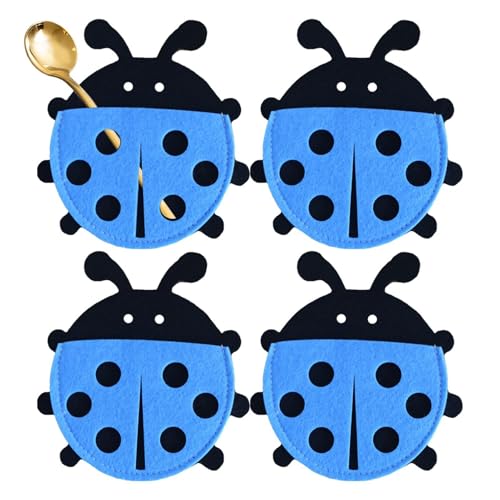 Generisch -Besteckhalter aus Filz, Utensilien-Besteckhalter - Filz-Marienkäfer-Gabelschneider-Beutel,Cartoon-Löffel-Schutztasche für Löffel, Essstäbchen von Generisch