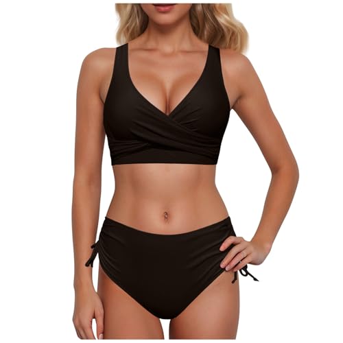Generisch Bikini Damen Set Push Up Bikinihose High Waist Curvy Große Größen Badeanzug 2 Teilig Mollige Frauen Bustier Retro Bauchweg Hohe Taille Bademode Oberteil Badesachen von Generisch