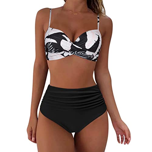 Generisch Bikini Damen Set Wickel Sexy Push Up Bademode Zweiteiliger Badeanzug High Waist Bikini-Sets Zweiteilig Badeanzüge Bikini Mädchen Blumenmuster Einfarbig Badeanzug Bauchweg Swimsuit Tankini von Generisch