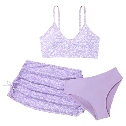 Generisch Bikini Mädchen, Bikinis Teenager Mädchen, 3 Stück Bikinis-Set Kinder Bikinioberteil mit Triangel Bikinihose und Rock Hawaii Schwimmanzug für 8-16 Jahre von Generisch