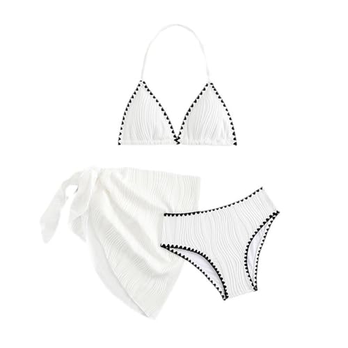 Generisch Bikini Mädchen 3-teiliges Bikini-Sets Sport Badeanzug Mädchen Verstellbare Bikini Oberteil mit Triangel Bikinihose und Rock Sporty Sommer Strand Bademode Badebekleidung für 8-14 Jahre von Generisch