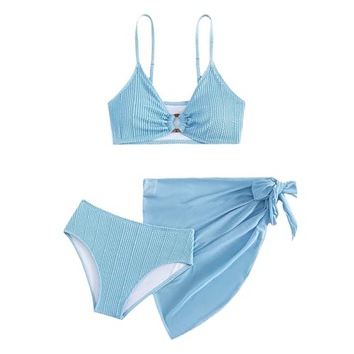 Generisch Bikini Mädchen 3-teiliges Bikini-Sets Sport Badeanzug Mädchen Verstellbare Bikini Oberteil mit Triangel Bikinihose und Rock Sporty Sommer Strand Bademode Badebekleidung für 8-14 Jahre von Generisch