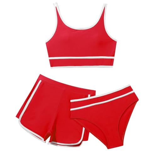 Generisch Bikini Set Mädchen 3-teiliges Badeanzüge mit Sportlichen Shorts Strand-Bademode für Kinder Teenager 8–14 Jahre von Generisch