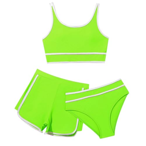 Generisch Bikini Set Mädchen 3-teiliges Badeanzüge mit Sportlichen Shorts Strand-Bademode für Kinder Teenager 8–14 Jahre von Generisch