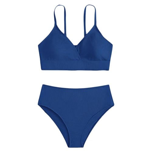 Generisch Bikini Teenager Mädchen,2-teilige Bikini Set Bikinioberteil+Triangel Bikinihose Badeanzug Elegant Boho Hawaii Strand Schwimmanzug Blumendruck Tankini Set Kinder Sommer (Z3-Blue, 12-14 Years) von Generisch