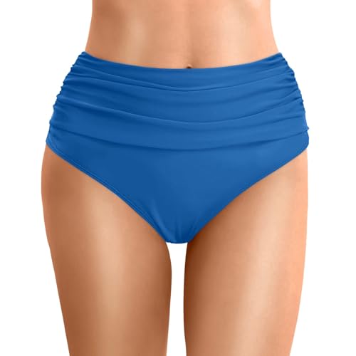 Generisch Bikinihose Damen High Waist Bauchweg Badeshorts Sexy Leicht Stretch Bikinihosen Retro Ruched Triangel Bequeme Weiche Bauchweg Bikini Unterteil Swimsuits Sommer Beach Vacation Swimsuit von Generisch