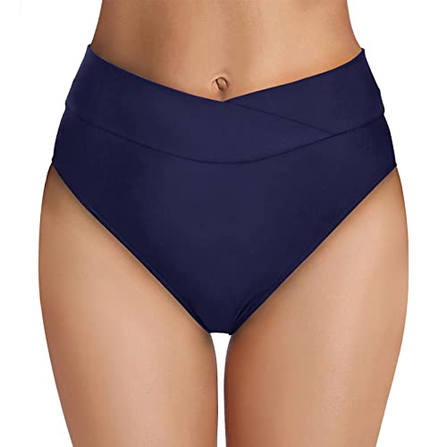 Generisch Bikinihose Damen Hoher Taille Badeshorts Badeanzug Retro Bauchweg Schwarz Bikini Hose Abdominal Kontrolle Ruched Badehose High Waist Bikinihosen Große Größe von Generisch