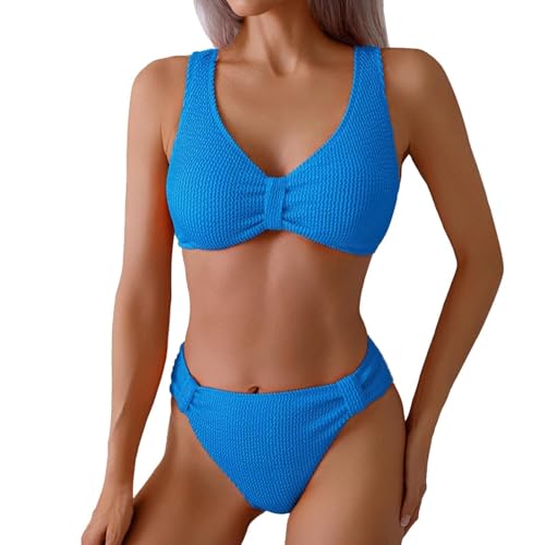 Generisch Bikinihose High Waist Damen Sportlich Sommer Perioden Bademode Zweiteiliger Schwarzer Plus Size Schwimmen Badekleider Mit Cups Blitze Tanga Bauchweg Bikini Damen Bandeau XL von Generisch