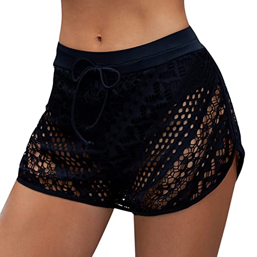 Generisch Bikinishorts Damen Badehose Badeshorts Strand Kurze Shorts Wassersport Schnell Trocknend Sommer Hollow Spitze Schwimmhose(Marine, 3XL) von Generisch