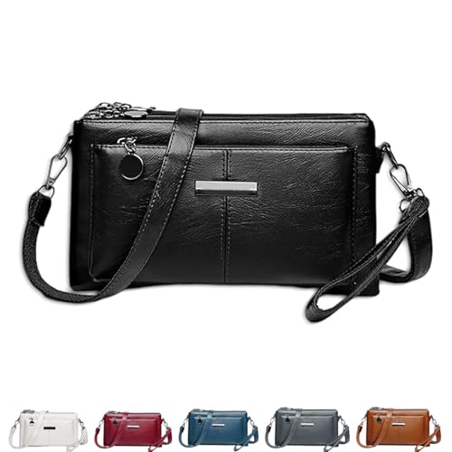Generisch Blaciokamith Large Capacity Mobile Phone Bag Crossbody Bag, Blaciokamith Retro Multi-pocket Soft Leather Bag, Versatile (Black) von Generisch