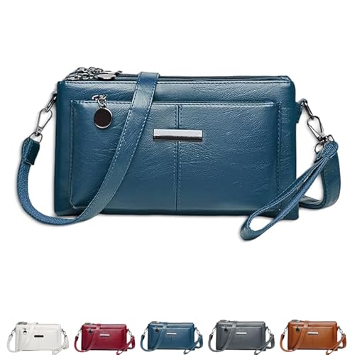Generisch Blaciokamith Large Capacity Mobile Phone Bag Crossbody Bag, Blaciokamith Retro Multi-pocket Soft Leather Bag, Versatile (Blue) von Generisch