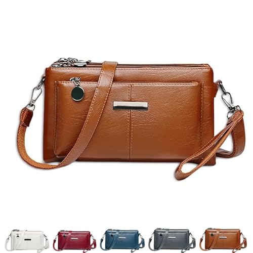 Generisch Blaciokamith Large Capacity Mobile Phone Bag Crossbody Bag, Blaciokamith Retro Multi-pocket Soft Leather Bag, Versatile (Brown) von Generisch