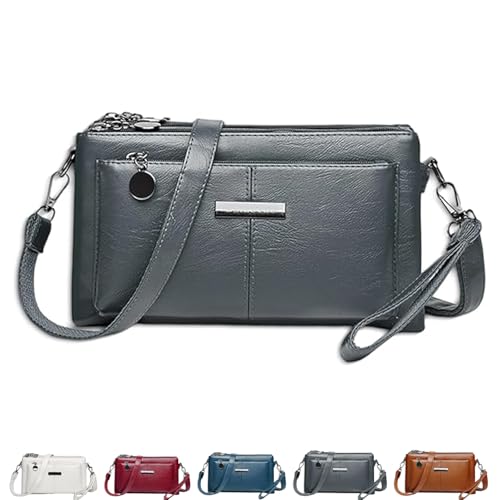Generisch Blaciokamith Large Capacity Mobile Phone Bag Crossbody Bag, Blaciokamith Retro Multi-pocket Soft Leather Bag, Versatile (Gray) von Generisch