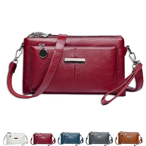 Generisch Blaciokamith Large Capacity Mobile Phone Bag Crossbody Bag, Blaciokamith Retro Multi-pocket Soft Leather Bag, Versatile (Red) von Generisch