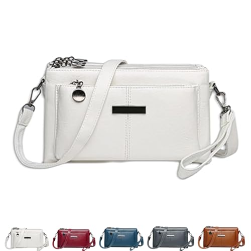 Generisch Blaciokamith Large Capacity Mobile Phone Bag Crossbody Bag, Blaciokamith Retro Multi-pocket Soft Leather Bag, Versatile (White) von Generisch