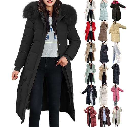 Generisch Black Friday Angebote 2024 1 Cent Artikel Winterjacke Damen Lang Warm Wintermantel Mit Kapuze Pufferjacke Sweatjacke Elegant Winter Mantel Parka Jacket Leichte Steppjacke Übergangsjacke von Generisch
